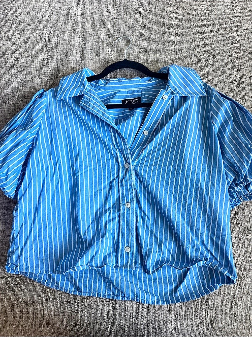J.Crew Cropped button-up short-sleeve shirt in striped poplin Striped Cotton Top